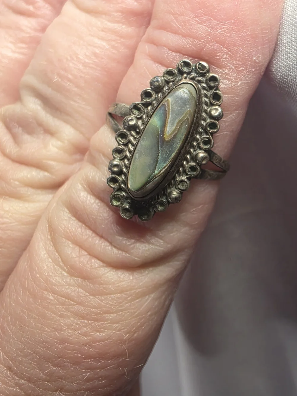 Vintage Sterling Silver Abalone Oval Ring, SZ 6.75